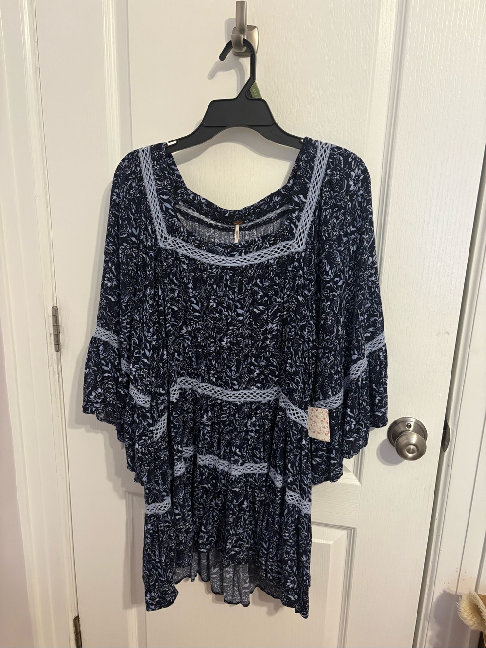 NWT Free People Talk About It Tunic Large Midnight Blue Floral Boho Lace $108